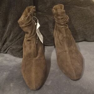 Women's Brown Suede Slouch Ankle Booties with Side Zip